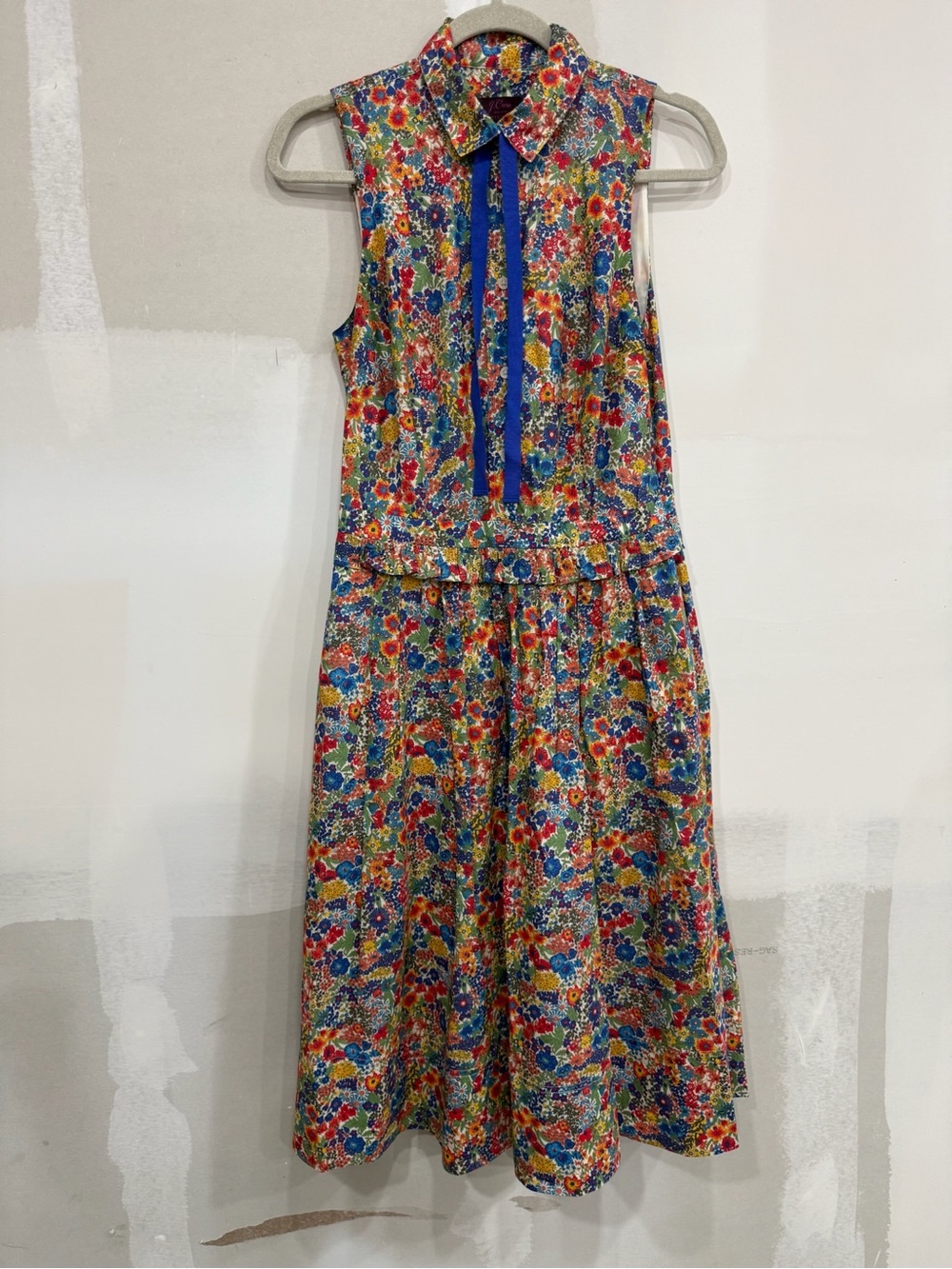 J. Crew Multicolor Floral Sleeveless Midi Dress with Blue Trim
